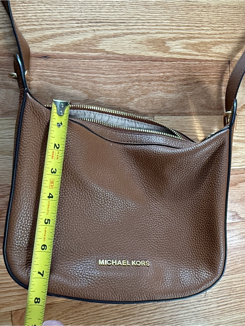 Michael Kors Brown Pebbled Leather Crossbody Bag with Gold Hardware